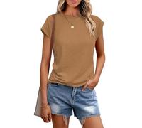 Cuptacc Women's T-Shirt, Summer Tops, Round Neck, Elegant Basic Blouse, Short Sleeve Tank Top, Business Outfit, coffee, XL