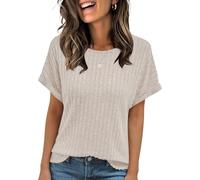 Cuptacc Womens Tops Casual Short Sleeve Shirt for Women UK Basic Ladies Tunic Tops Stretchy Summer Clothes Apricot XL 18-20