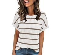 Cuptacc Womens Tops Casual Short Sleeve Shirt for Women UK Basic Ladies Tunic Tops Stretchy Summer Clothes DarkCoffee-Str XL 18-20