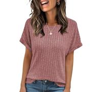 Cuptacc Womens Tops Crew Neck T Shirts for Women UK Elegant Summer Tops Basic Ladies Shirts Comfy Coral L 16-18