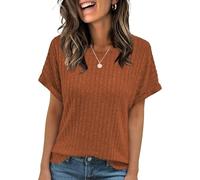 Cuptacc Womens Tops Elegant T Shirts for Women UK Casual Short Sleeve Tops Stretchy Summer Tunic Crew Neck Brown XXL 20-22