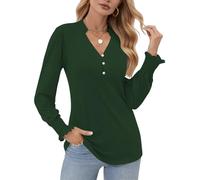 Cuptacc Womens Tunic Tops Long Sleeve Ladies Tunics Casual Loose Longline Blouses Shirts V-Neck Basic Tops Women Army Green, Medium M 12-14