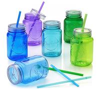 Cupture Acrylic Mason Jar Tumbler Mugs with Lids & Straws - 20 oz, 6 Pack (Cool Lagoon)