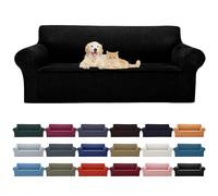 Cupuamon Stretch Sofa Slipcovers 1 Piece Couch Cover for 3 Cushion Furniture Protector Sofa Covers with Elastic Bottom Jacquard Fabric Small Checks for Pets, Kids -Sofa, Black