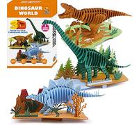 CUPUZ 3 Pack 3D Jigsaw Puzzle Dinosaur Toys for Adults and Kids-DIY Papercraft Model Kits-Educational Toys&Games-Rex-Stegosaurus-Brachiosaurus-Children Gifts
