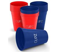 CUPZ - 22 Hard Plastic Cups Set - Reusable and Dishwasher Safe - Perfect for Any Party -16 oz / 473 ml - (11 Blue + 11 Red) (Blue/Red)