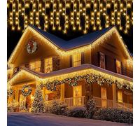 CUQOO 120 LED 4.5M Icicle Christmas Lights Outdoor - Warm White Waterproof Hanging Xmas Lights for House, Gutter & Garden - Mains Powered Outdoor Christmas Decorations for Roof, Porch & Windows
