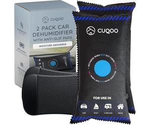 CUQOO 1KG Car Dehumidifier Bag - Pack of 2 Reusable Moisture Absorber for Car Interior with Anti-Slip Mat - Microwave Reactivated Dehumidifier Bags for Condensation, Damp & Fog