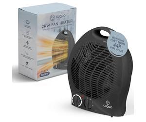 CUQOO 2KW Fan Heater and Cooler Black Variable Thermostat 2 Heat Settings Low Energy Usage 2in1 Portable Electric Quiet Heater and Cooler for H
