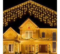 CUQOO 360LED 14M Icicle Christmas Lights Outdoor - Warm White Waterproof Hanging Xmas Lights for House, Gutter & Garden - Mains Powered Outdoor Christmas Decorations for Roof, Porch & Windows
