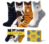 CUQOO 4 Pairs Thermal Women’s Socks - Perfect Mother’s Day Gift - Warm & Cosy Cat Socks with Playful Patterns, Soft & Comfortable Novelty Gift, UK 3-7