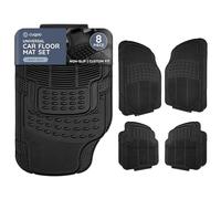 CUQOO 4 Piece Universal Rubber Car Mats - Heavy Duty, Non-Slip All Weather Mats for Cars, SUVs, Trucks & Vans - Waterproof, Easy to Clean, with Deep Grooved Design for Extra Durability