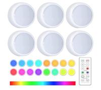 CUQOO 6 Pack Wireless Under Cabinet Lights - 16 Colour Changing Lights with Adjustable Brightness, Remote & Touch Control | Flash & Fade Modes, Battery Operated, Timer [Energy Class A]
