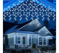 CUQOO 9m Christmas Icicle Lights - 240 Cool White LEDs, Snowy White Cable, 8 Lighting Modes, Energy Class A - Waterproof Low Voltage Outdoor Christmas Lights Icicle & Indoor Holiday Décor
