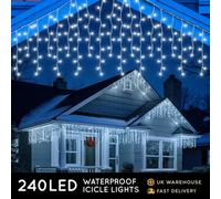 Cuqoo 9M Christmas Icicle Lights 240 Cool White Leds Waterproof Outdoor Indoor Decoration With 8 Lighting Modes Energy Saving