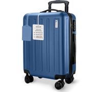 Cuqoo Avio Jett 55Cm Navy Underseat Cabin Bag Airline Approved Small Suitcase With Spinner Wheels Hard Shell Lock And Telescopic Handle