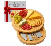 CUQOO Bamboo Cheese Board Set with 3 Knives & Fork ? Wooden Charcuterie Board, Cheeseboard Gift Set for Serving, Grazing, Cheese Boards & Knives,