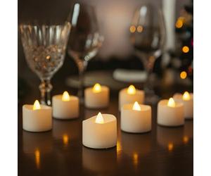 CUQOO Bright Flameless LED Tea Lights - 12 Pack Warm White Flickering Battery Operated Tealights, 100+ Hour Runtime, Safe Fake Candle Lights for Christmas Décor, Parties, Weddings & Home Use