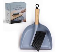 CUQOO Dustpan and Brush Set - Compact Bamboo Hand Brush with Soft Scratch-Free Bristles - Multipurpose Space-Saving Dust Pan for Home, Worktops & Hard Floors