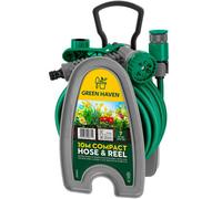 Cuqoo Green Haven Lightweight Garden Hose Reel, 10M Compact Hose Pipe Reel With 7 Adjustable Spray Gun Nozzles