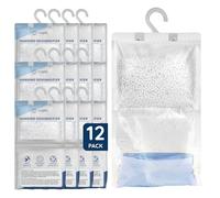 CUQOO Hanging Wardrobe Dehumidifier Bags - Disposable Moisture Absorber 12-Pack Sachets for Wardrobes; Hanging Dehumidifier Bag for Closet, Windows & Home Condensation Absorbers