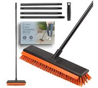CUQOO Heavy Duty Outdoor Broom with Silicone Scraper - Stiff Yard Brush with Long Handle for Patio, Driveway, Garden, Block Paving, Artificial Grass & Garage Floor Sweeping