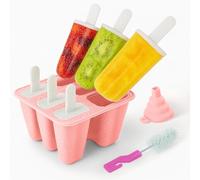 CUQOO Ice Lolly Moulds with Sticks - 6 Pack Cavity Reusable Silicone Mould for Popsicles, Ice Cream, Lollipops & Chocolate - BPA & Easy-Release Ice Lollies Maker for Kids & Adults