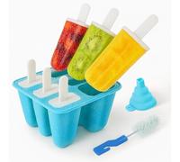 CUQOO Ice Lolly Mould - Reusable Silicone 6 Cavity Popsicle Maker, BPA-Free & Dishwasher Safe, Easy-Release Ice Pop Moulds for Kids & Adults