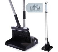 Cuqoo Long Handled Dustpan And Brush Set Standing Broom With Soft Bristles And Comb Teeth Heavy Duty Pan For Kitchen Floor Garden