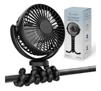 CUQOO Mini Portable Pram Fan - Rechargeable Octopus Fan for Strollers with 3 Adjustable Speed, Flexible for Car Seats, Cribs, Office Room, Treadmills, Gym, and Travel, Black