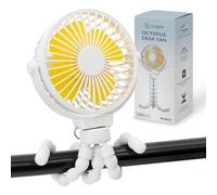 CUQOO Mini Portable Pram Fan - Rechargeable Octopus Fan for Strollers with 3 Adjustable Speed, Flexible Tripod Fan for Car Seats, Cribs, Office Room, Treadmills, Gym, and Travel - White