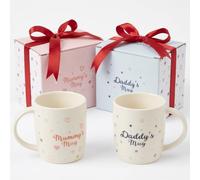 CUQOO Mummy Daddy Mug Set of 2 | Ceramic | New Parent Gift 380ml | NEW PARENT GIFT SET: individual gift boxes · matching mugs · stoneware · tea coffee · birthday · Christmas