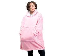 CUQOO Oversized Wearable Hoodie Blanket - Blush Pink Ultra-Soft Reversible Sherpa Fleece with Extra Large Front Pocket, Warm & Cosy Hooded Blanket for Snuggling, One Size Fits All, Unisex Adult Design
