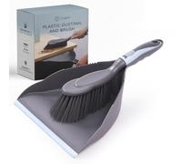 CUQOO Plastic Dustpan and Brush Set - Compact Hand Brush and Dust Pan for Home Cleaning with Easy Grip Handle, Firm Bristles and Corrugated Edge
