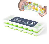 CUQOO Silicone Ice Cube Trays with Lids - 2 Pack BPA-Free Easy Release Ice Moulds, Stackable & Reusable Freezer Trays for Baby Food, Cocktails & Drinks - Dishwasher Safe