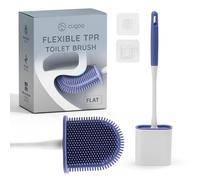 CUQOO Silicone Toilet Brush and Holder Set - Antibacterial Loo Brush & Holder for Bathroom Cleaning - Hygienic Rubber Flat Toilet Brush with Silicone Holder for Modern Toilet Accessories