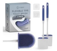 CUQOO Silicone Toilet Brush and Holder Set - Flat Flexible Loo Brush with Ventilated Holder, Non-Scratch TPR Bristles for Modern Bathroom Cleaning