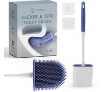 CUQOO Silicone Toilet Brush and Holder Set - Flat Flexible Loo Brush with Ventilated Holder, Non-Scratch TPR Bristles for Modern Bathroom Cleaning
