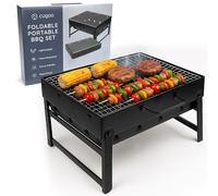 CUQOO Small BBQ Portable Charcoal Grill | Camping Table Top Foldable BBQ | NON-STICK COOKING SURFACE: beach bbq · picnic · tailgate · garden · fire pit · stainless steel · backpacking
