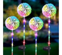 CUQOO Solar Lights Outdoor Garden - 4 Pack Colour-Changing Dandelion LED Solar Outdoor Lights with 2 Modes, Waterproof for Pathway Lighting & Decorative Ambience