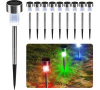 Cuqoo Solar Garden Stake Lights 10 Pack Colour Changing Led Weatherproof Stainless Steel Solar Lights For Outdoor Pathway Lighting