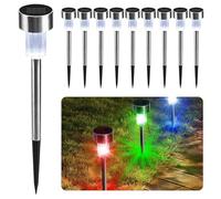 CUQOO Solar Garden Stake Lights - 10 Pack Colour-Changing LED, Weatherproof Stainless Steel Solar Lights for Outdoor Pathway Lighting - Rechargeable with Automatic Night Activation [Energy Class A+]