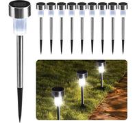 Cuqoo Solar Garden Stake Lights Cool White Stainless Steel Ip65 Waterproof Led Outdoor Pathway Border Ground Spikes Pack Of 10