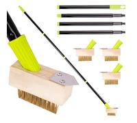 CUQOO Weed Remover Tool with Extendable Long Handle | Wire Brush & Scraper for Patios, Driveways & Block Paving | Moss Weeding Tool | 3 Replacement Heads Included