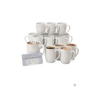 CUQOO White Coffee Mugs Set of 12 | 350ml (12oz) Porcelain Ceramic Tea Cups with Handle | Large Mug Set | Dishwasher & Microwave Safe | Bulk Mugs for Home, Office & Catering