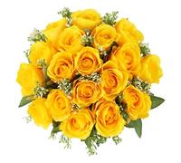 CUQRY Cemetery Flowers 18 Yellow Silk Memorial Rose Flower for Grave Vase Headstones Graveyard Graveside Funeral Decorations