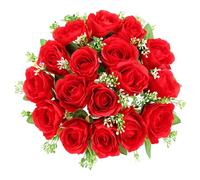 CUQRY Cemetery Flowers for Grave 18 Silk Artificial Flowers for Cemetery Red Memorial Roses Flowers for Headstones Gravesite Grave Vase Funeral Decorations