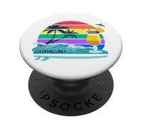 Curacao Cocktail at the Beach Surfboard Big Wave Palm Trees PopSockets Adhesive PopGrip
