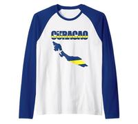 Curacao Flag Map Design Island Caribbean Pride Raglan Baseball Tee