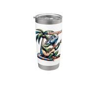 Curaçao Iguana Playing Guitar Under A Palm Tree Stainless Steel Insulated Tumbler